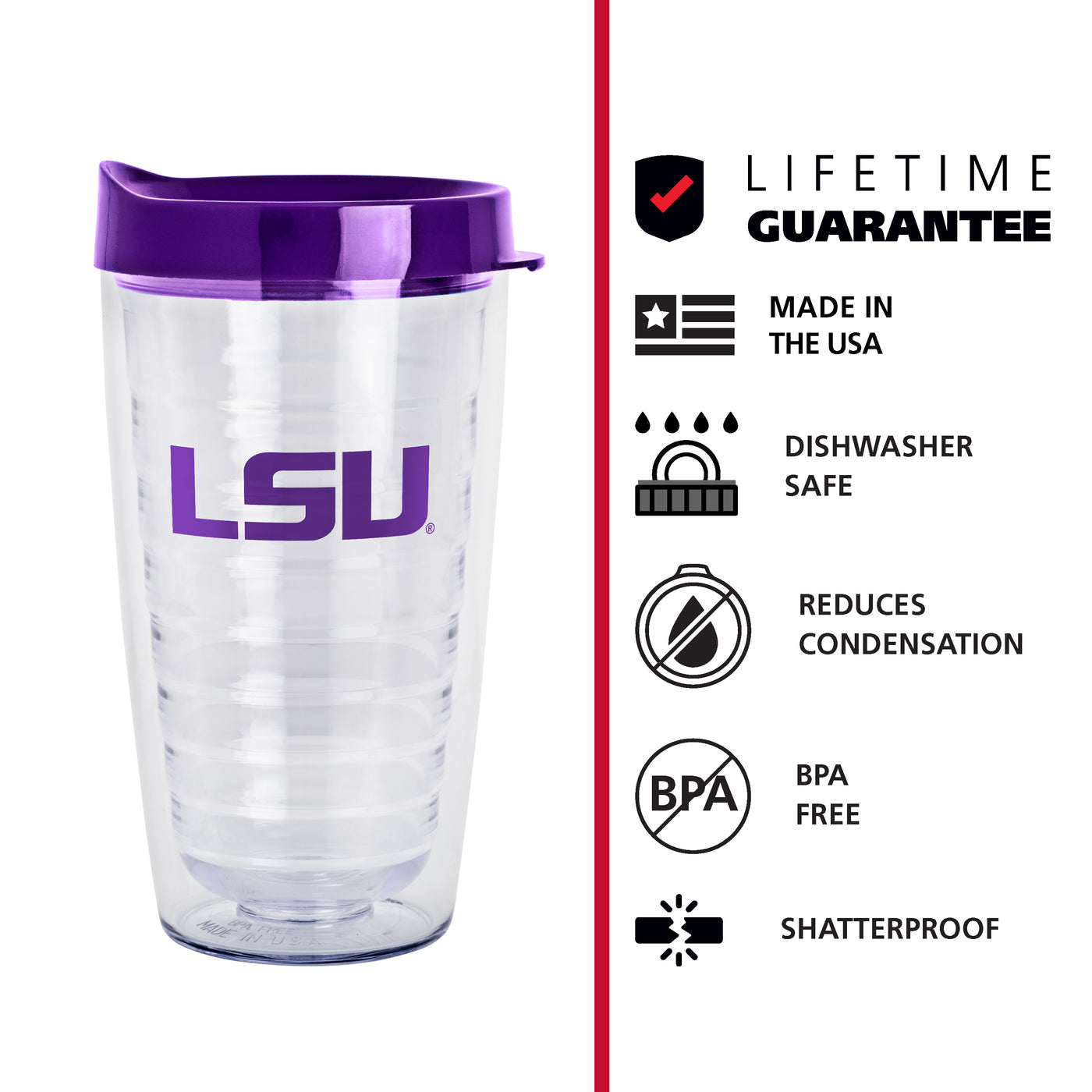 LSU 16oz Flipside Dbl Wall Clear Tumbler