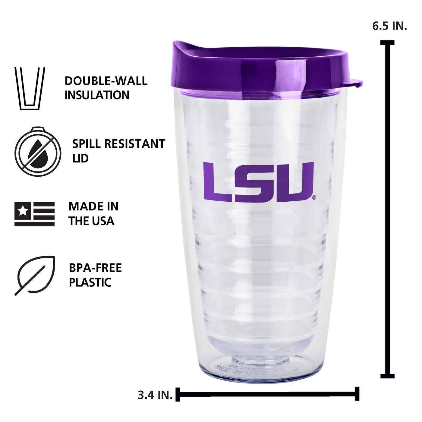 LSU 16oz Flipside Dbl Wall Clear Tumbler