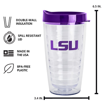 LSU 16oz Flipside Dbl Wall Clear Tumbler