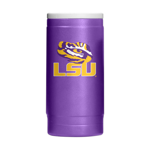 LSU Flipside Powder Coat Slim Can Cooler by Logo Brands, black drinkware with LSU logo, insulated can holder design