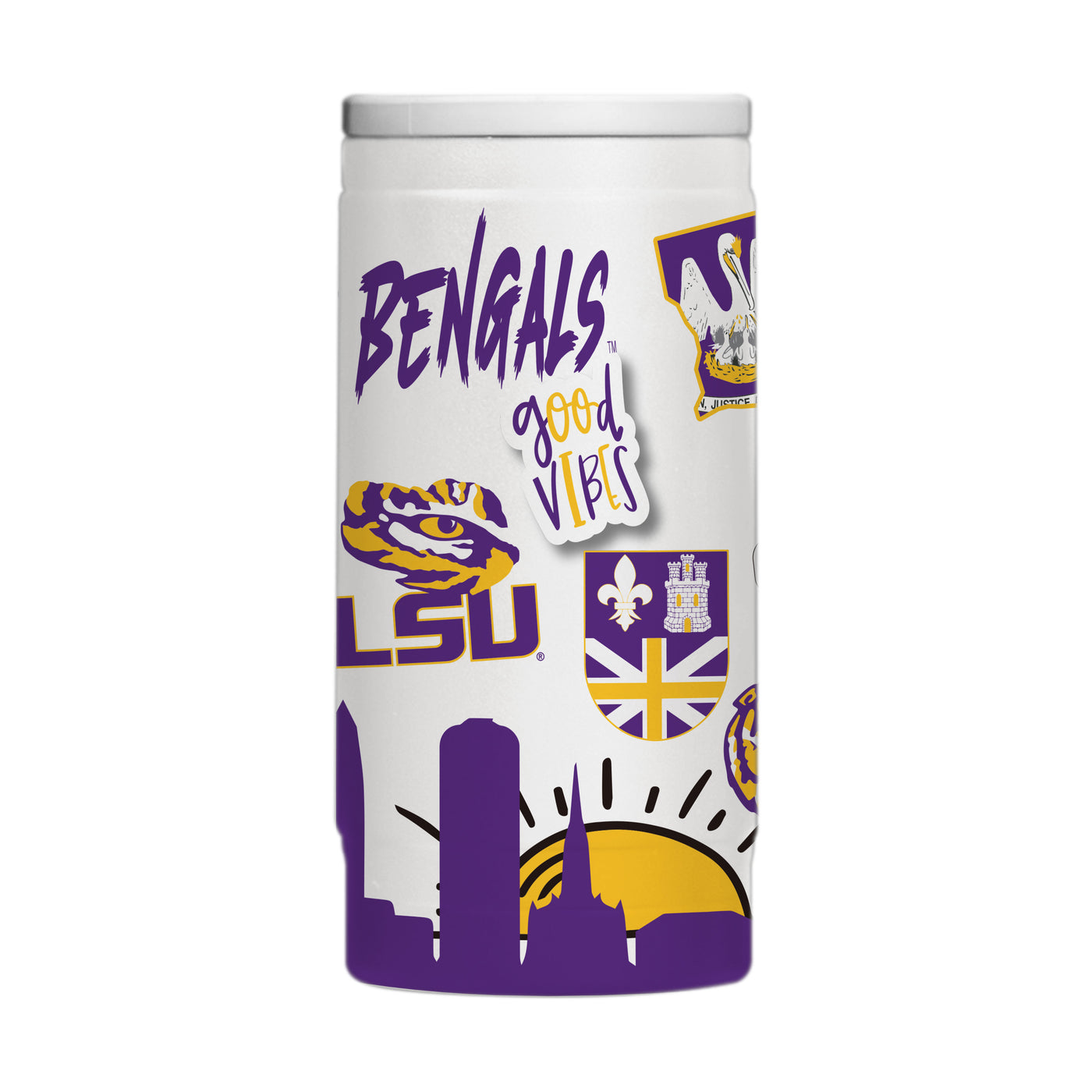 LSU 12oz Native Powder Coat Slim Can Coolie