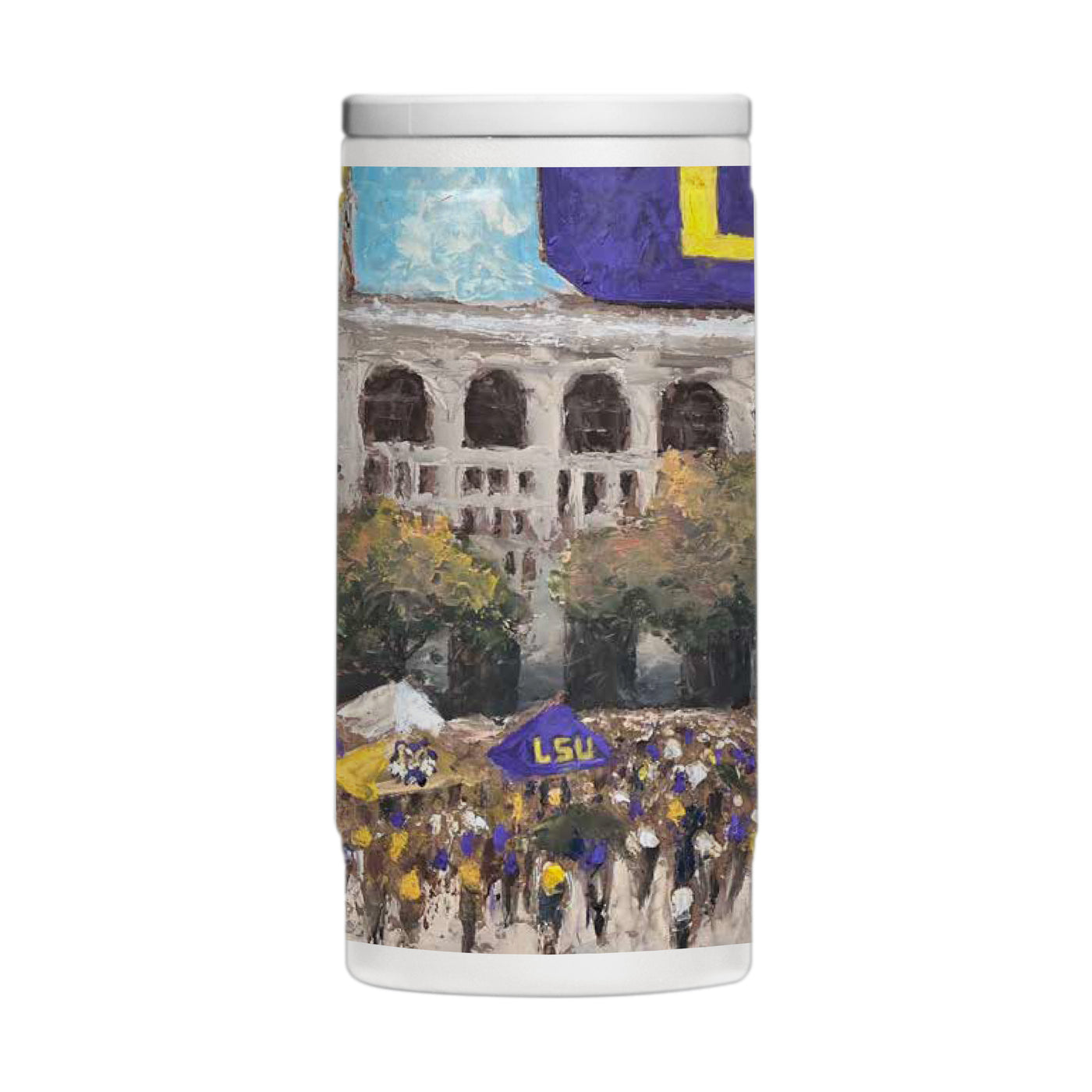 LSU 12oz Collector Powder Coat Slim Can Coolie