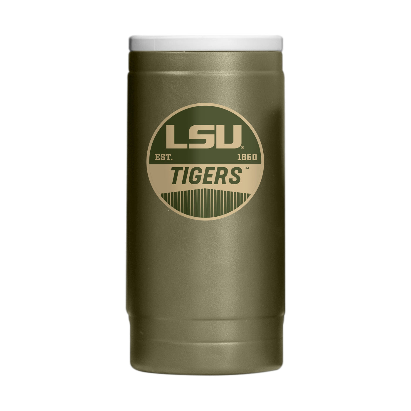 LSU  Badge Powder Coat Slim Can Coolie