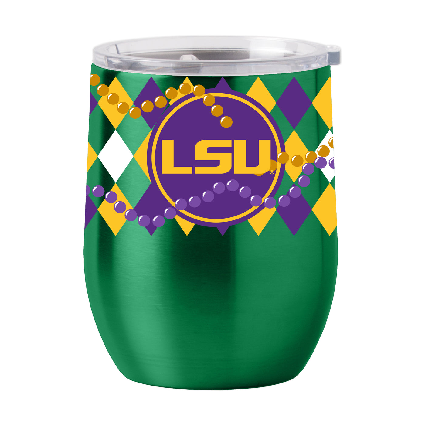 LSU 16oz Mardi Gras Stainless Curved Beverage
