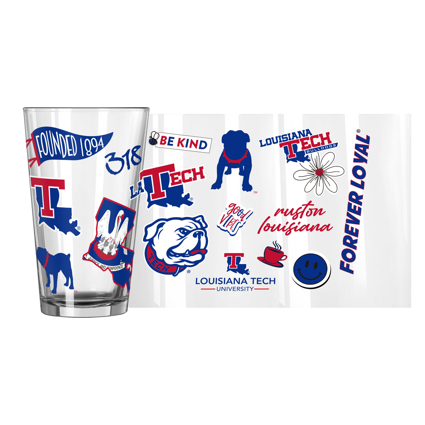 Louisiana Tech 16oz Native Pint Glass