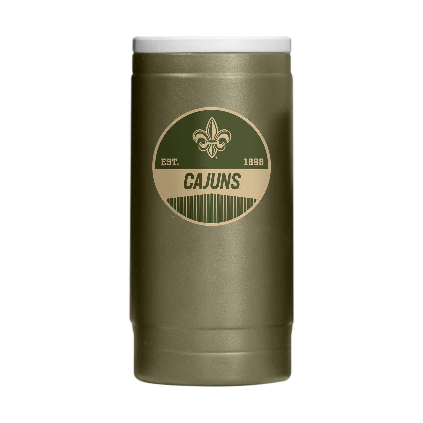 Louisiana Lafayette 12oz Olive Badge Powdercoat SlimCan Coolie