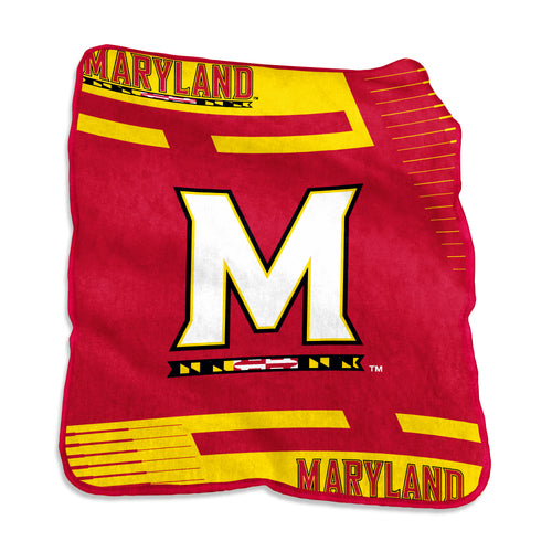 Maryland Raschel double stripe throw blanket by Logo Brands, soft and cozy with blue and white striped pattern.