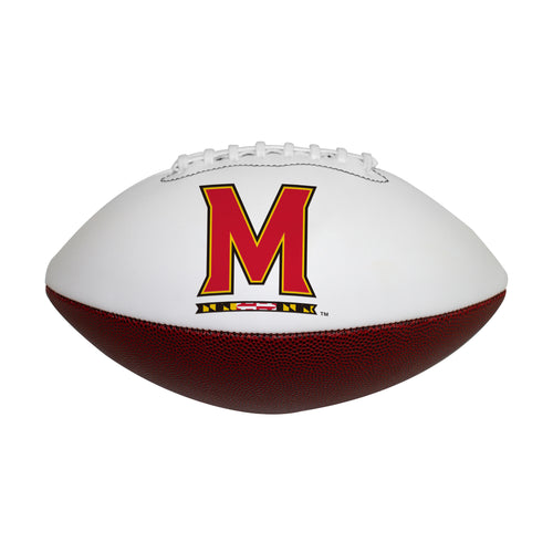 Official Maryland-sized autograph football by Logo Brands, featuring a signature and team branding, perfect for sports collectors.