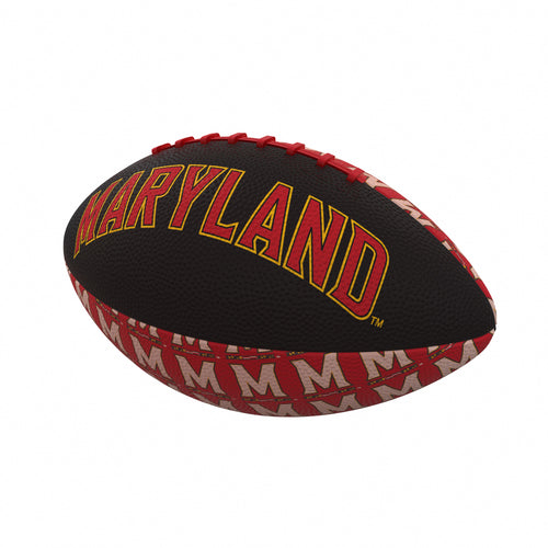 Mini rubber football for recreation by Logo Brands, featuring Maryland repeating pattern on durable rubber surface.