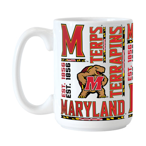 Maryland 15oz Spirit sublimated mug by Logo Brands, featuring vibrant Maryland-themed design on durable drinkware.