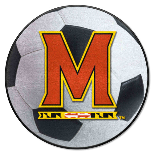 University of Maryland soccer ball mat by Logo Brands, featuring the Maryland Terrapins logo and colorful soccer ball design.