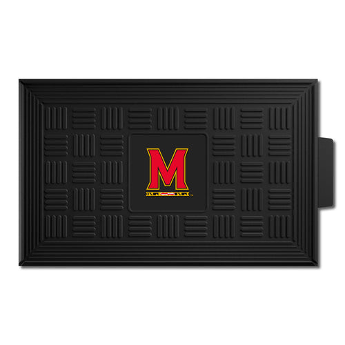 University of Maryland medallion door mat with logo and maroon and white colors, made by Logo Brands.