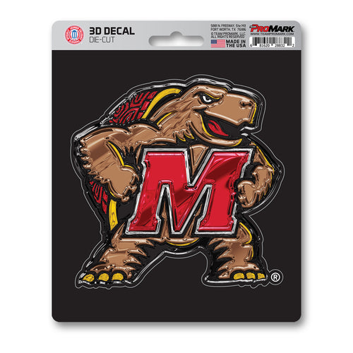 University of Maryland 3D decal sticker featuring the Maryland Terrapins logo in vibrant colors, ideal for decorating surfaces.