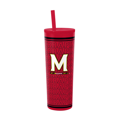 Maryland 30oz Echo stainless steel straw tumbler by Logo Brands, featuring a colorful Maryland logo and durable drinkware design.