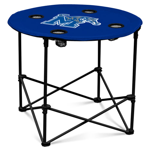 Memphis Round Table by Logo Brands, wooden furniture with a smooth circular tabletop and sturdy legs.