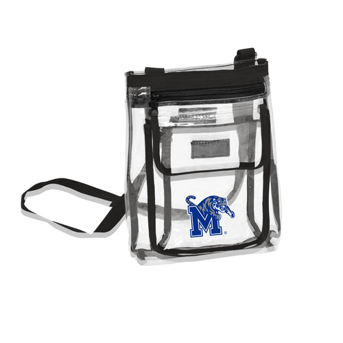 Memphis Gameday clear crossbody bag by Logo Brands with adjustable strap and transparent design for sporting events.