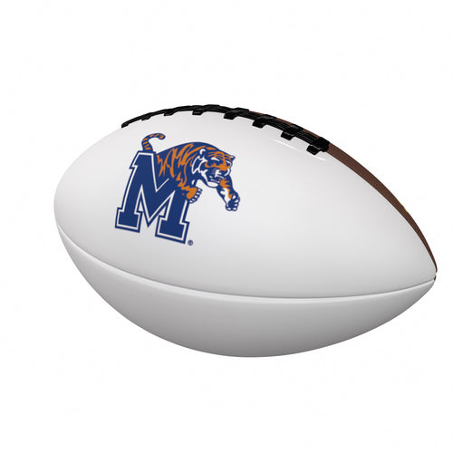 Memphis Official-Size Autograph Football by Logo Brands, recreation football with visible authentic signatures on brown leather