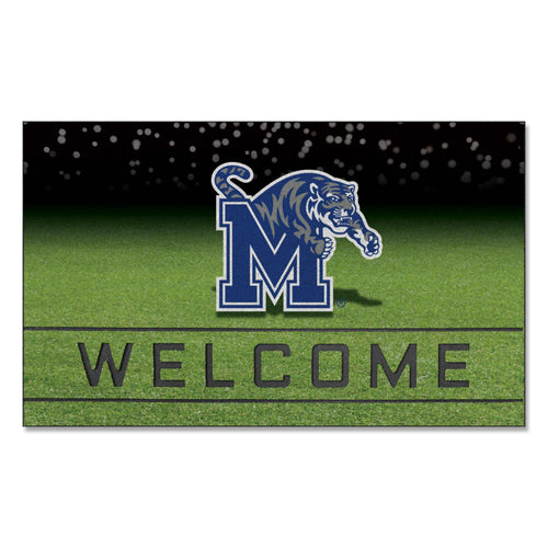 University of Memphis crumb rubber door mat with Memphis Tigers logo, durable black mat for indoor or outdoor use