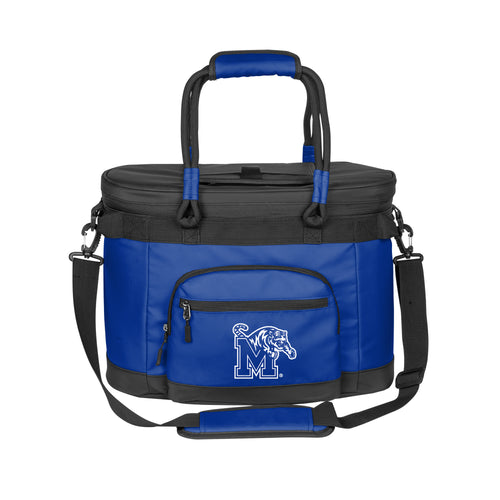 Memphis 35 Can Flex Cooler by Logo Brands showing its soft, portable design with multiple compartments and carrying handle.
