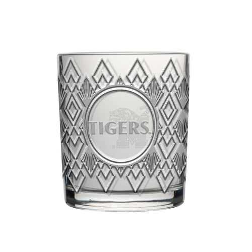 Memphis 12oz diamond-stained rocks glass for drinks, with a clear glass design and etched diamond pattern, by Logo Brands.