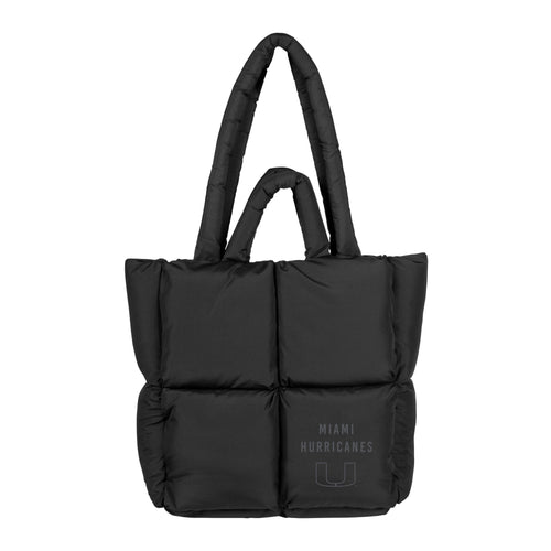 Miami Black Puff Tote bag by Logo Brands, showcasing the black puffed texture and spacious design with handles.