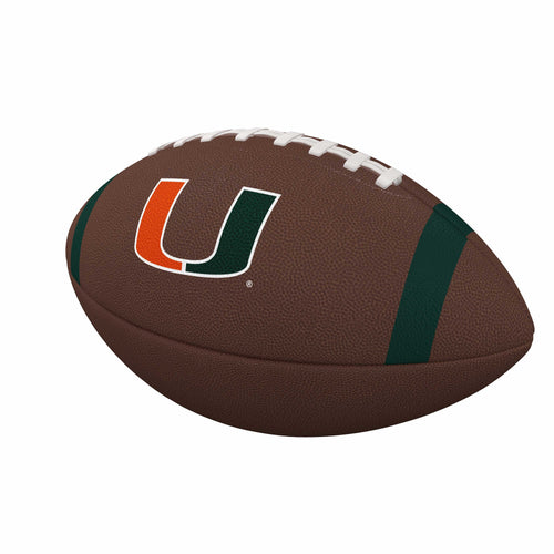 Official Miami Team Stripe composite football by Logo Brands, recreation size, showing the colorful team stripes and logo on the surface.