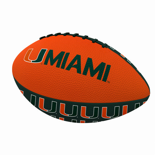 Mini rubber football from Logo Brands, Miami Repeating design, suitable for recreation and outdoor play.