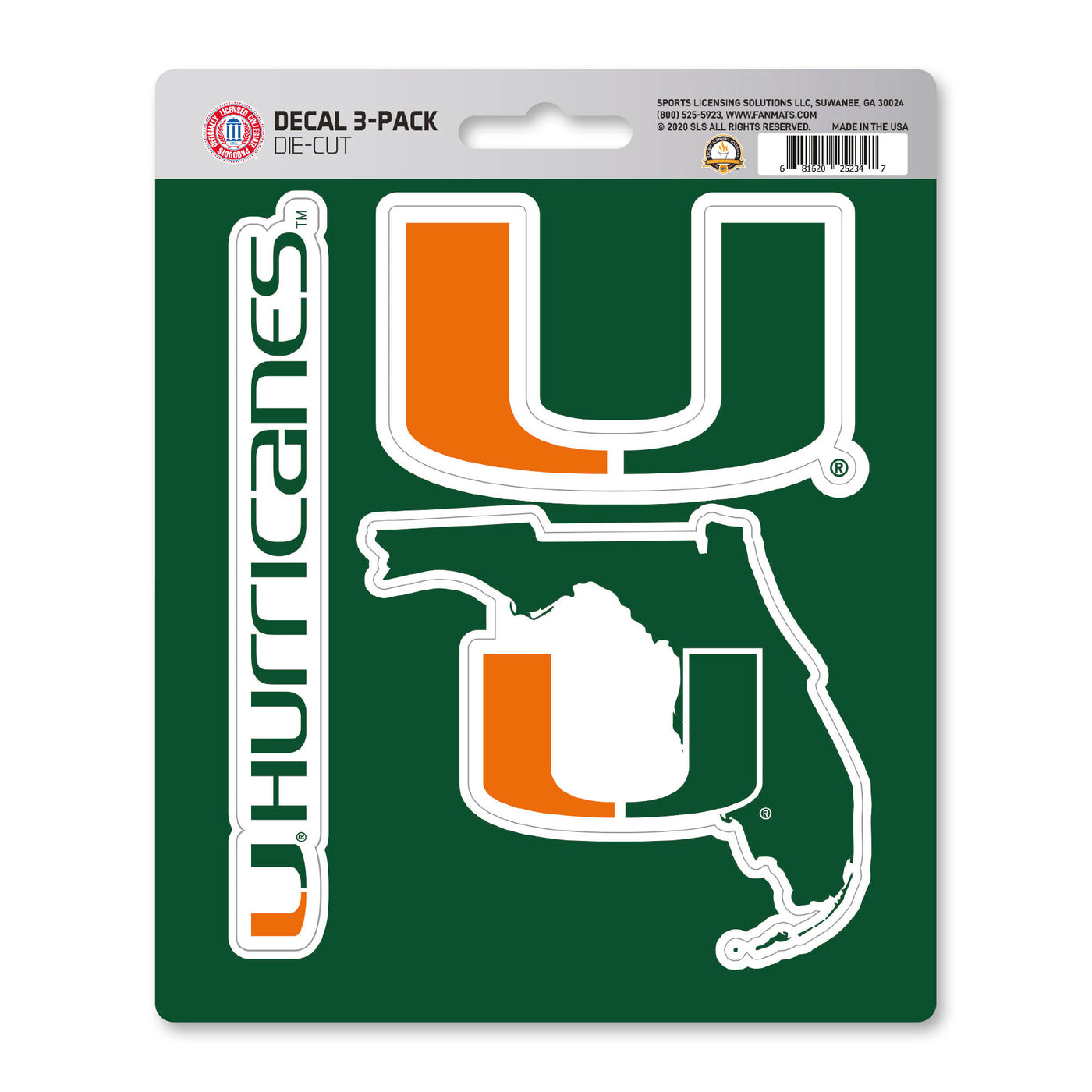 University of Miami Decal 3-pk