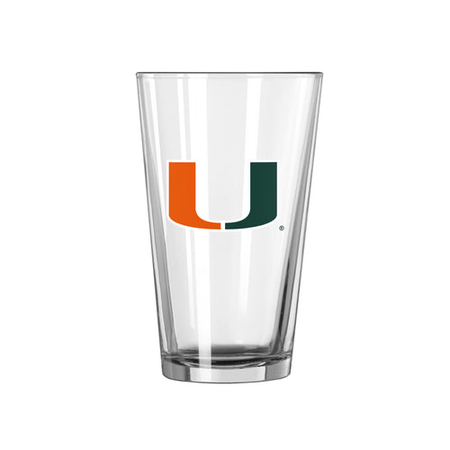 Miami 16oz Logo Pint Glass from Logo Brands, clear drinkware with Miami logo, perfect for beverages and barware.