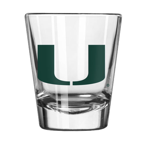 Miami Gameday shot glass by Logo Brands, 2oz drinkware featuring team logo on clear glass for fans.