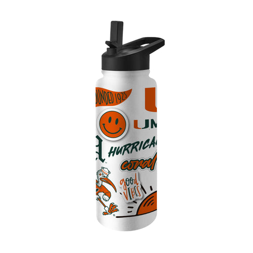 Miami 34oz Native Quencher Bottle by Logo Brands, large drinkware with colorful design, shown with lid and straw.