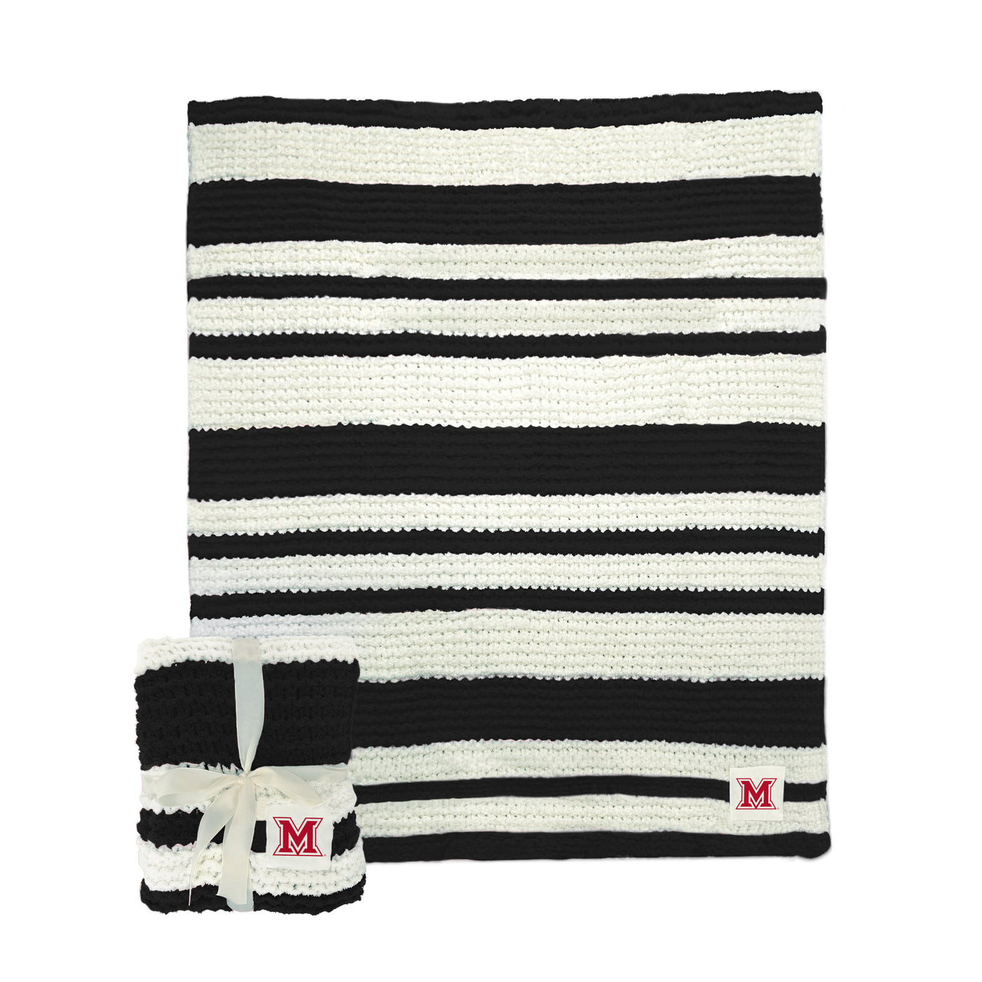 Miami Ohio Black Cable Knit Throw 50x60