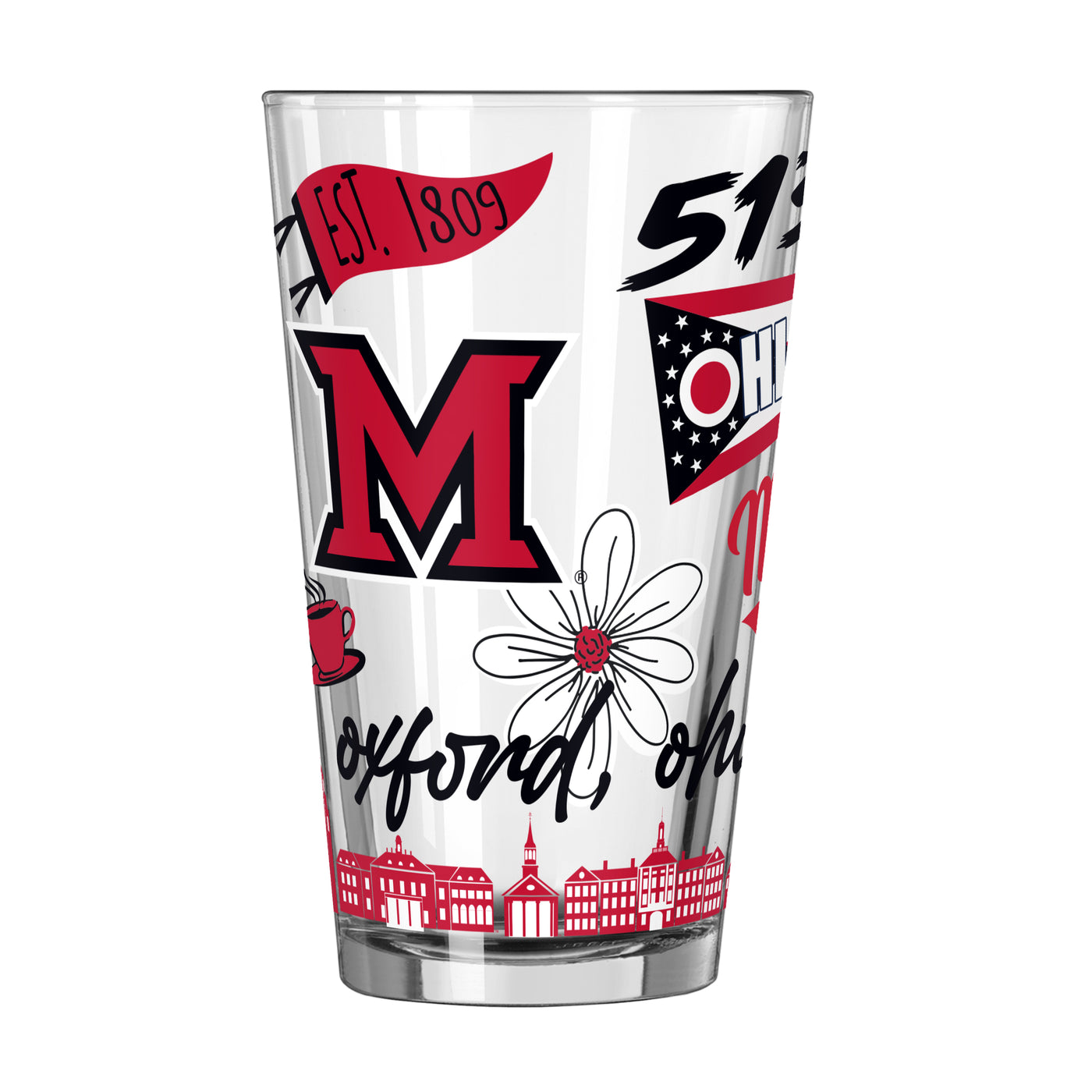 Miami Ohio 16oz Native Pint Glass