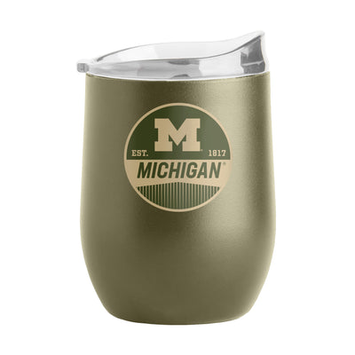 Michigan 16oz Badge Powder Coat Curved Beverage - Logo Brands