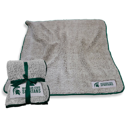 Logo Brands MI State Campus Colors Frosty Fleece blanket with team logos and vibrant university colors, cozy and soft for fans.