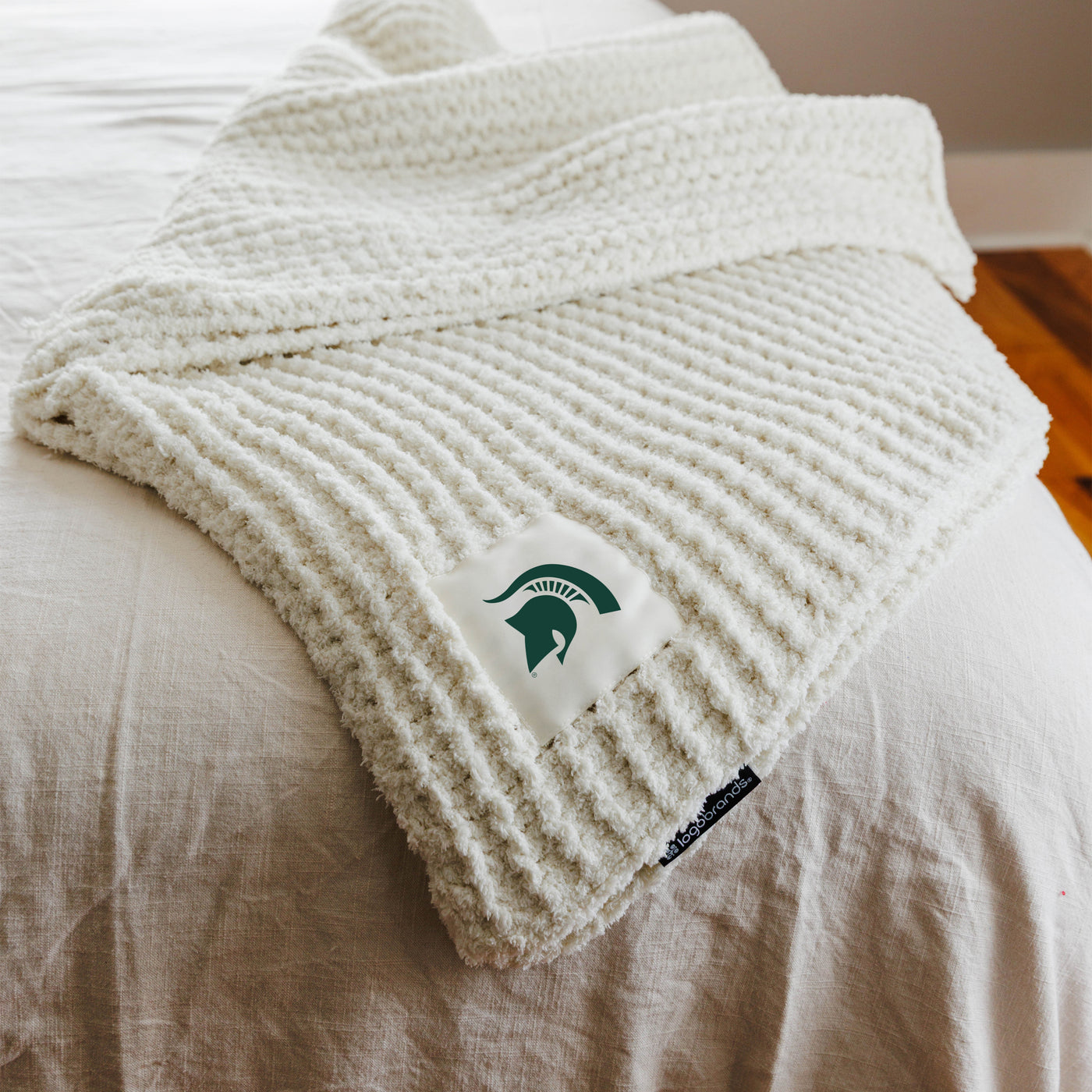 Michigan State Ivory Cable Knit Throw 50x60