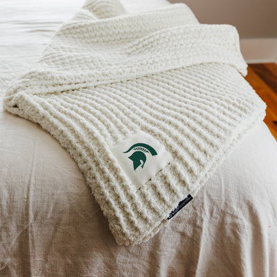 Michigan State Ivory Cable Knit Throw 50x60