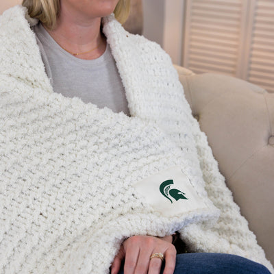 Michigan State Ivory Cable Knit Throw 50x60