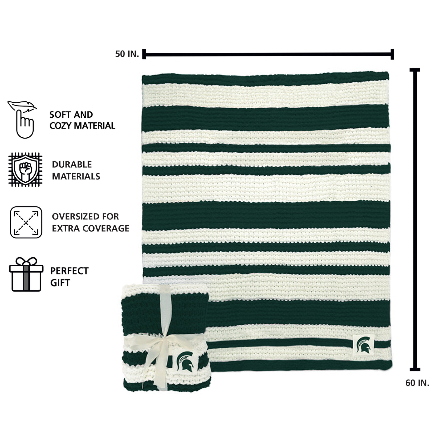 Michigan State Cable Knit Throw 50x60
