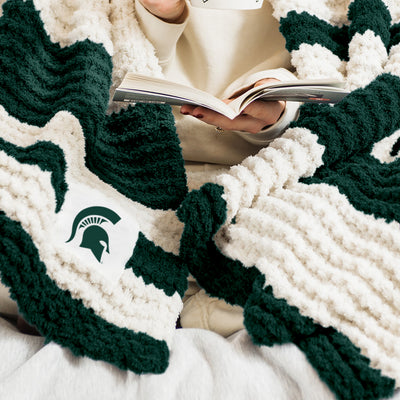 Michigan State Cable Knit Throw 50x60