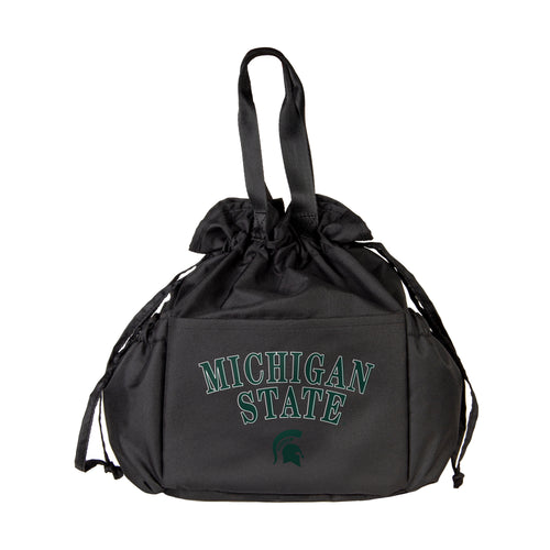 Michigan State eco-friendly drawstring lunch cooler by Logo Brands, featuring team logo and spacious interior for lunch storage.