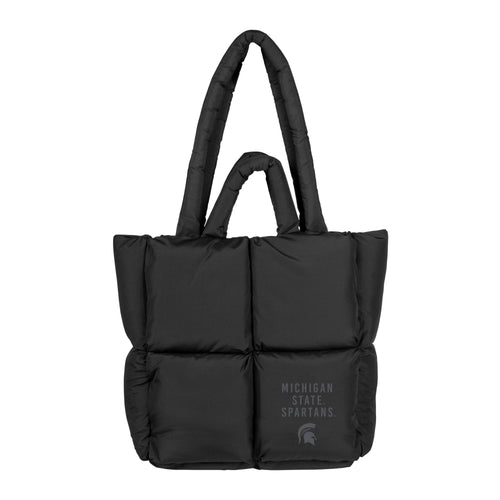 Michigan State Black Puff Tote bag by Logo Brands, featuring a spacious design with team logo and durable black puff fabric.