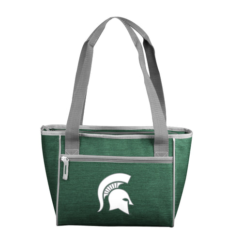 MI State Crosshatch 16 Can Cooler Tote by Logo Brands, featuring a durable crosshatch design and insulated interior for drinks.