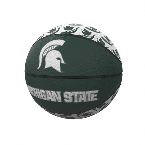 Mini-size rubber basketball with MI State repeating logo, ideal for recreational play by Logo Brands.