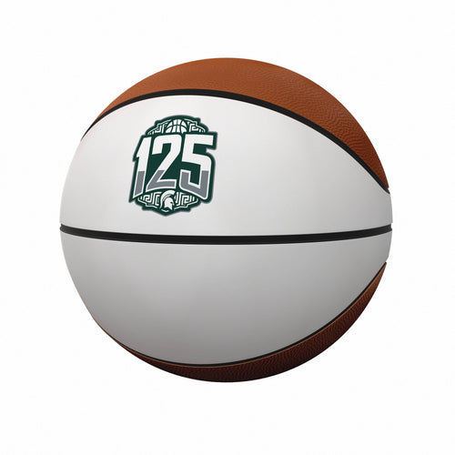 Michigan State Basketball 125th Anniversary mini autograph recreation basketball by Logo Brands, featuring team branding and signature areas.