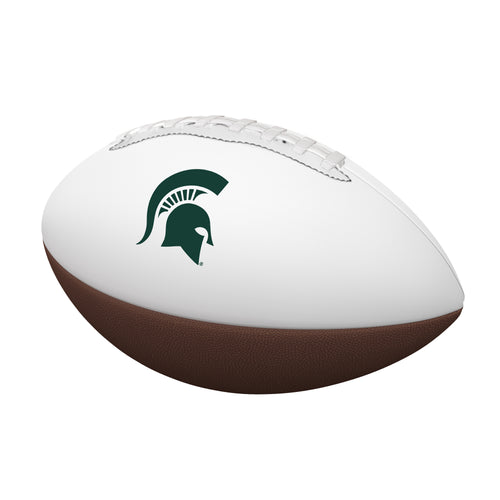 Mini MI State autograph football by Logo Brands, recreational football with signature and team logo, compact size for display
