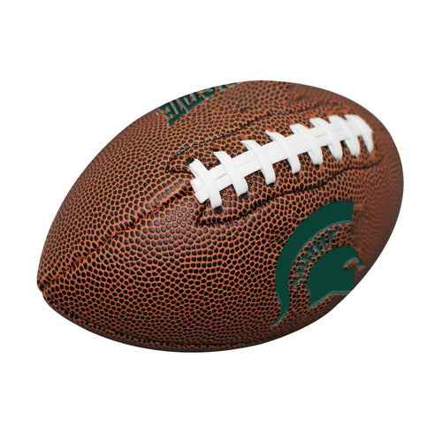 Mini Michigan State Spartans composite football by Logo Brands, showing the green and white design with team logo for recreation use.