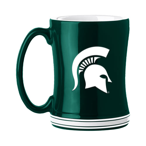 Michigan State 14oz Relief Mug, Logo Brands drinkware featuring Spartan logo and embossed relief design.