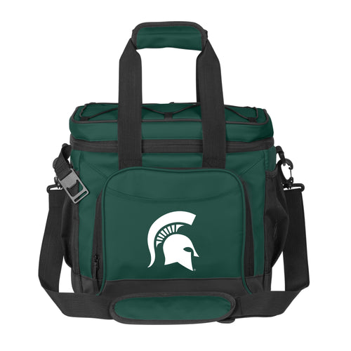 Michigan State 24 Flex Can Cooler by Logo Brands, insulated cooler for 24 cans, featuring team logo and vibrant green Spartan design.