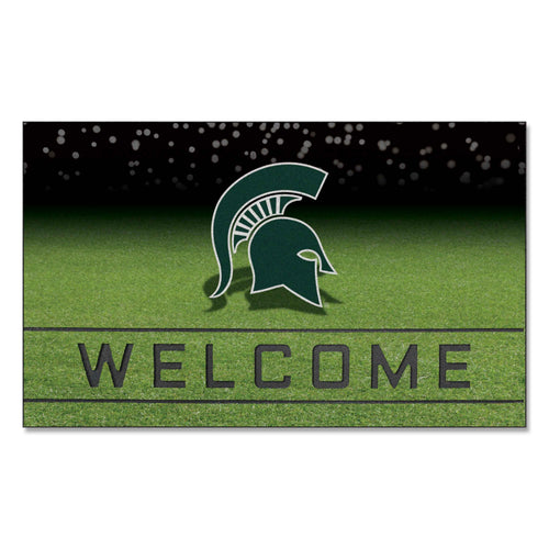 Michigan State University crumb rubber door mat with MSU logo, durable entry mat for home or office use.